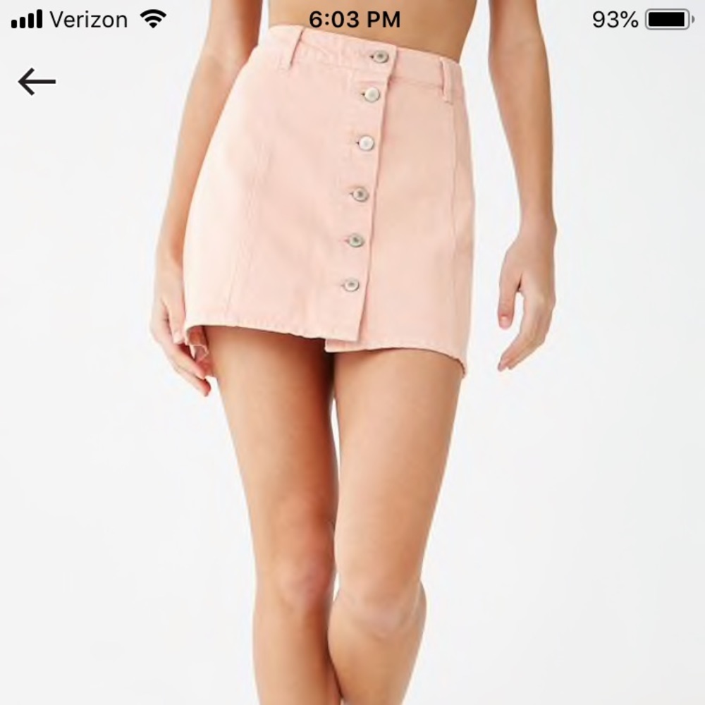 Button Front Pink Denim Mini Skirt